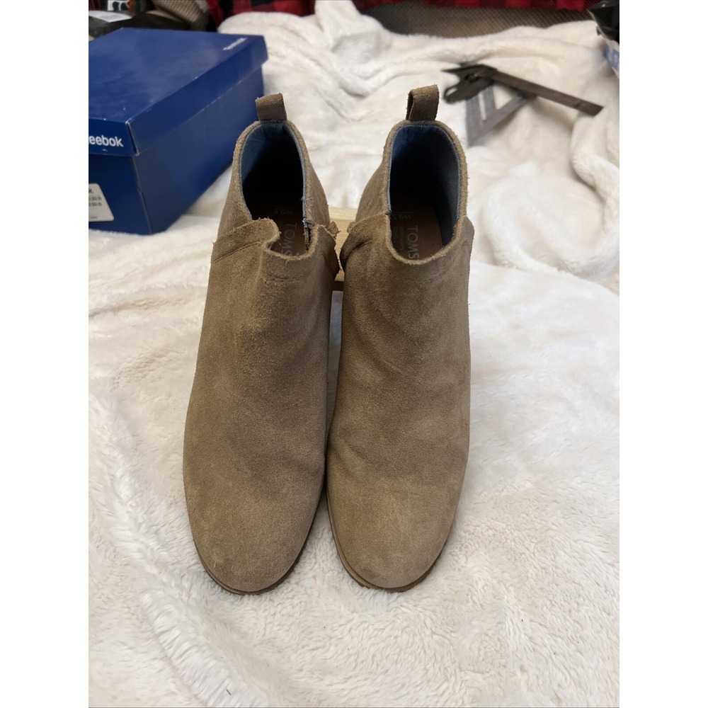 Toms Womens 9.5 Deia Brown Suede Leather Ankle Booties Zip Low Block Heel